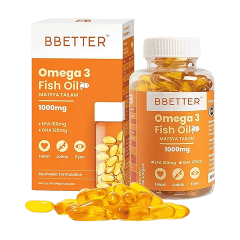 BBETTER Omega 3 Fish Oil Capsules - With 180 EPA : 120 DHA for Heart, Joints & Eyes