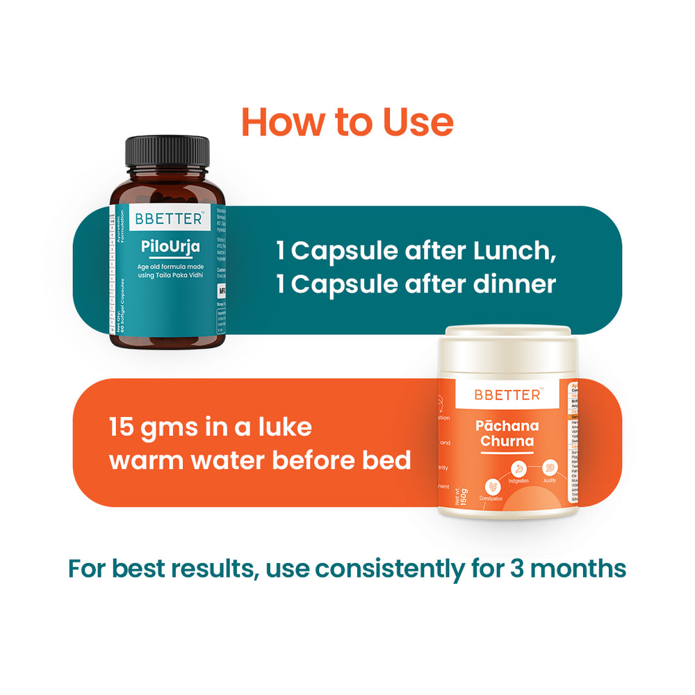 BBETTER Ultimate Piles Relief Combo - Pilo Urja & Pachana Churna