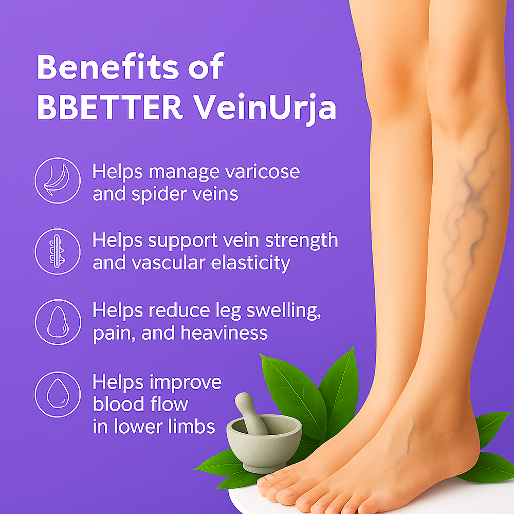 BBETTER VeinUrja - Ayurvedic Supplement for Varicose Vein Relief & Healthy Circulation