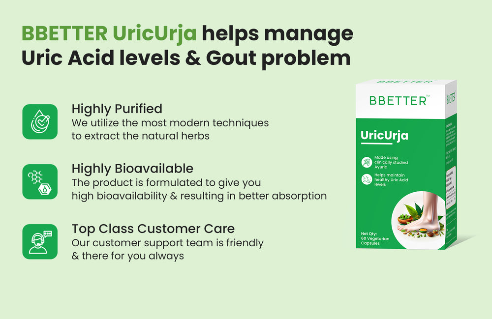 BBETTER UricUrja - With Clinically Proven Ayuric for Gout Pain Relief & Uric Acid Management