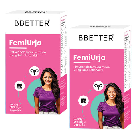 BBETTER FemiUrja - With Saptasaram Ghrutham for Hormonal Balance, PMS Relief & Digestive Support
