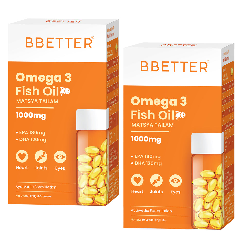 BBETTER Omega 3 Fish Oil Capsules - With 180 EPA : 120 DHA for Heart, Joints & Eyes