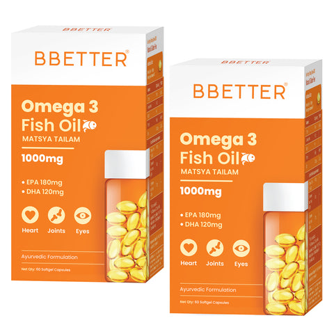 BBETTER Omega 3 Fish Oil Capsules - With 180 EPA : 120 DHA for Heart, Joints & Eyes