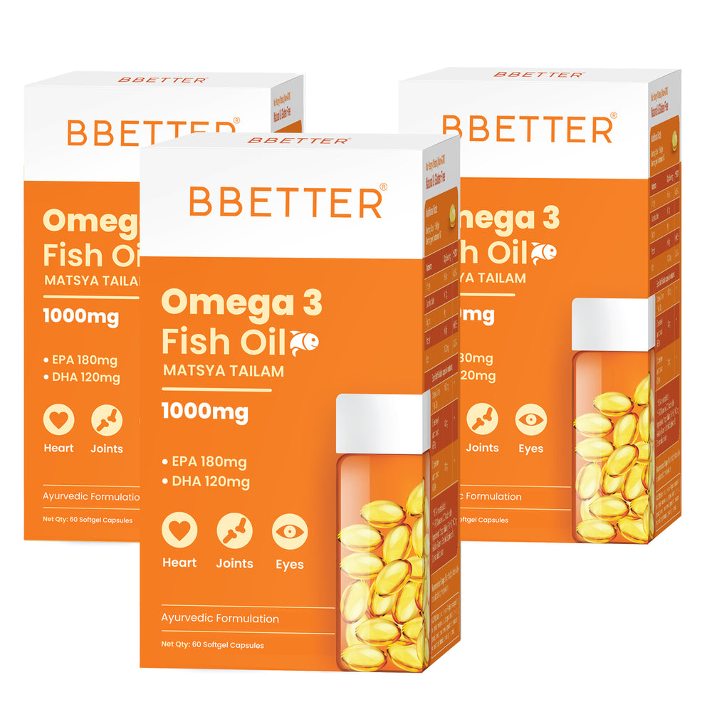 BBETTER Omega 3 Fish Oil Capsules - With 180 EPA : 120 DHA for Heart, Joints & Eyes