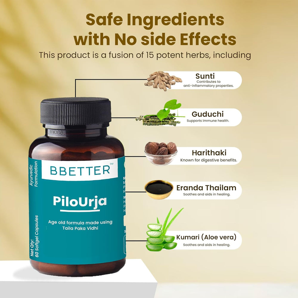 BBETTER PiloUrja - Lab Tested Ayurvedic Capsules for Piles & Haemorrhoids relief