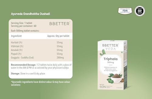 BBETTER Triphala 500mg - 60 Vegetarian Tablets