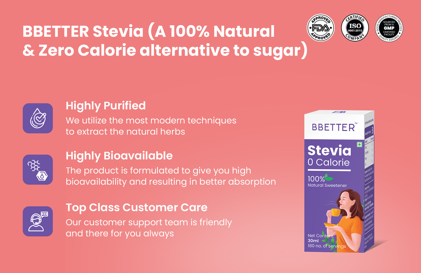 Stevia - 100% Natural | 0 Calorie | Pack of 3