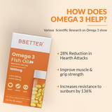 BBETTER Omega 3 Fish Oil Capsules - With 180 EPA : 120 DHA for Heart, Joints & Eyes
